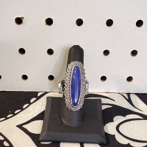 Silver Toned Blue Marquise Stone Statement Ring